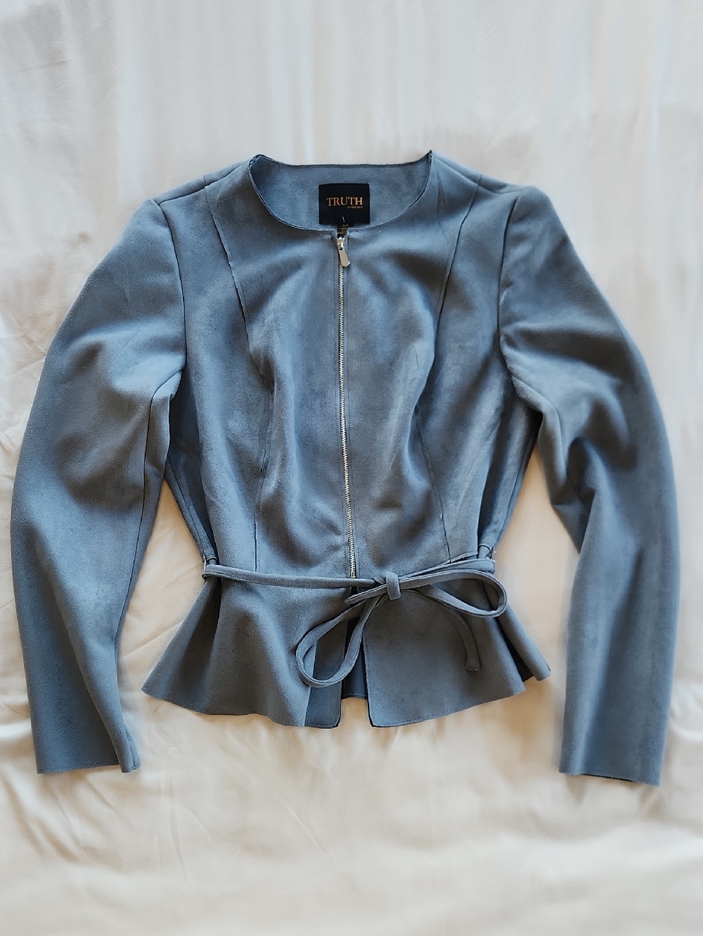 Truth Slate Blue Peplum Zip-Front Jacket